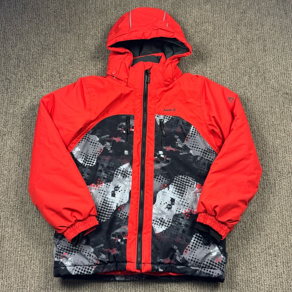 Kamik Cascade Fleece Lined Winter Ski Jacket Youth Boys 12 Red Black